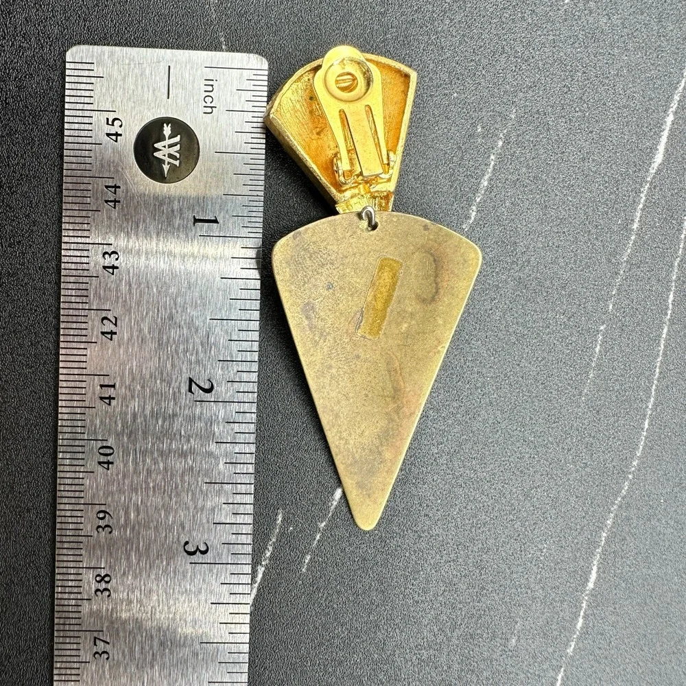 Vintage Women's Long Gold Tone Shoulder Duster Cream Enamel Dangle/Drop Earrings - Picture 11 of 11